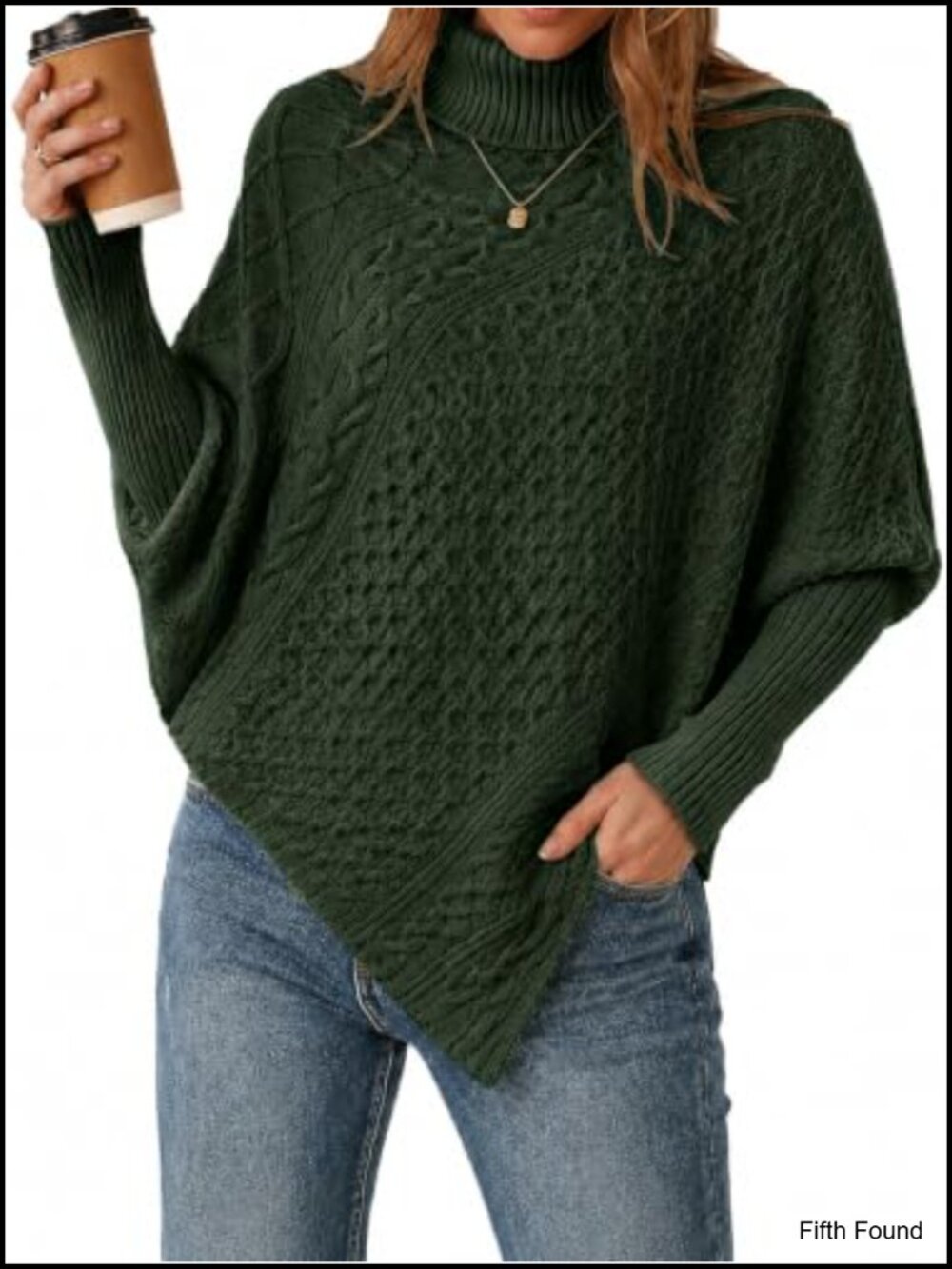 Turtleneck Poncho Sweater Cable Knit Pullover Cape Wrap Top